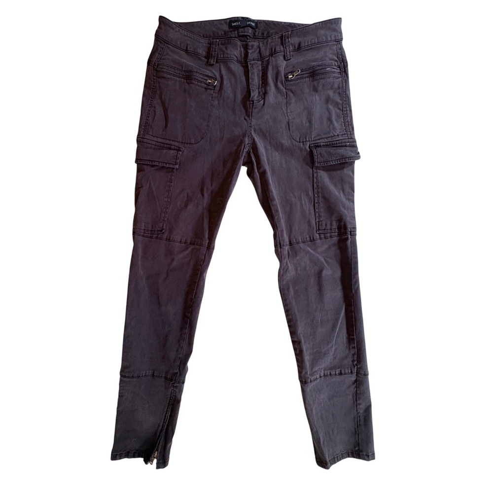 Saks Fifth Avenue Cargo Pants Womens 4‎ Gray Slim Tapered Ankle Zip Utility Soft
